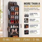 8 Tier Hanging Shoe Organizer for Closet, Over the Door Shoe Organizer with Deep 120D Extra Thick Pockets, Shoe Rack for Closet & Entryway, with 6 Side Pockets for Boots (Transparent)
