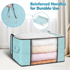 Budding Joy 90L Large Storage Bags, 8 Pack Clothes Storage Bins Foldable Closet Organizer Storage Containers with Durable Handles Storage and Organization, Blanket, Pillows and Toys (Blue)