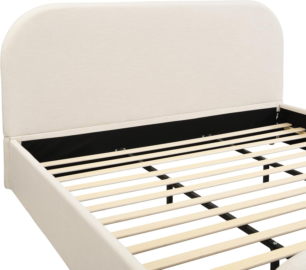 Merax King Size Bed Frame, Upholstered Linen Platform Bed with 44 Inch Tall H...