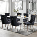 Velvet Upholstered Dining Chairs Set of 6, Modern Style Kitchen Side Chairs with Nailhead Trim and Silver Plated Leg, Metal Pulling Ring for Dining Room Living Room(Black, Set of 6)
