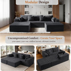 108" Oversized Cloud Sectional Couch, Comfort U Shaped Boneless Couch for Living Room, Extra Deep Seats No Assembly, Modular Sofa, Corduroy (Dark Grey, 2 Seater + Left Facing Chaise + Ottoman)