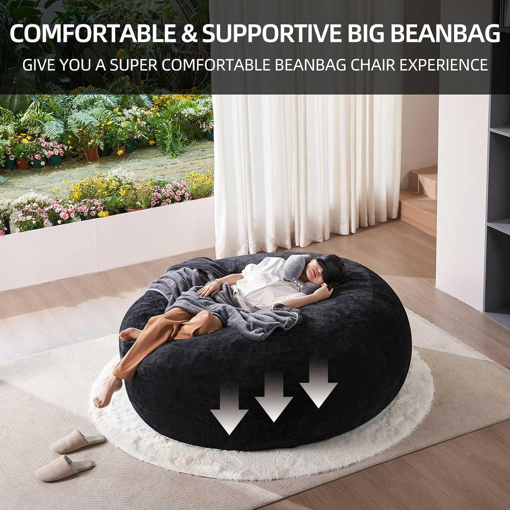Extra Large Bean Bag Chairs for Adults，5FT,Bean Bags with Filler Included,Memory Foam Chair,Soft and Comfortable Jumbo Bean Bag,Leisure Chair Suitable for Bedroom and Balcony Dormitory (Black)