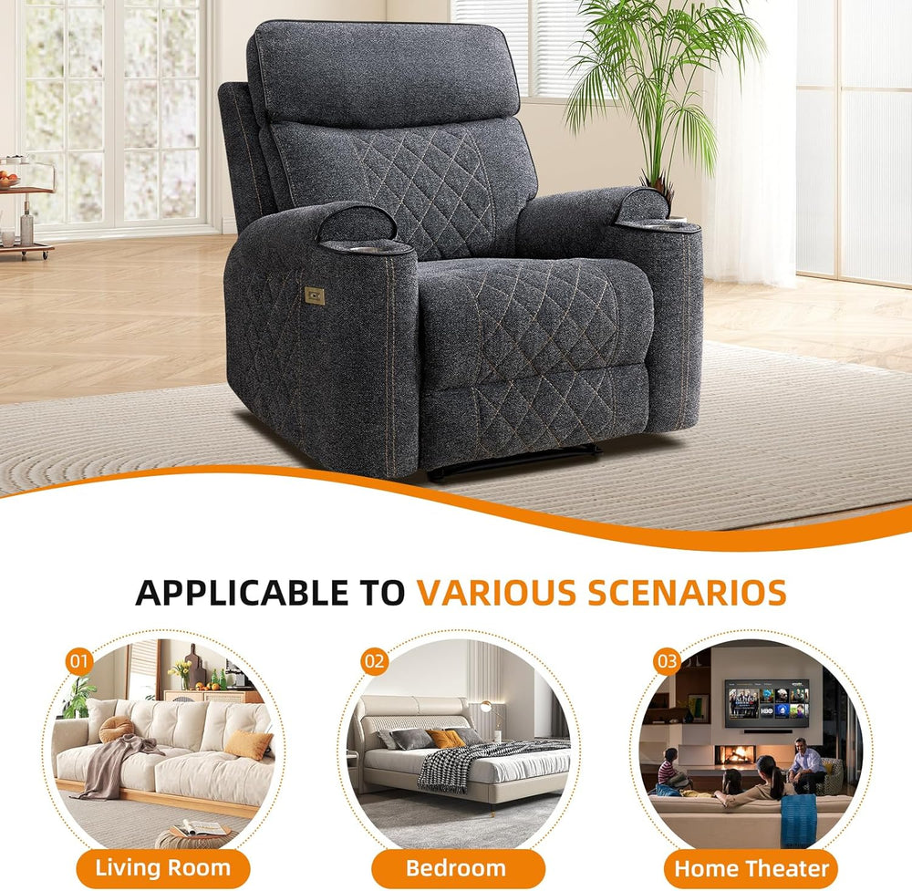 EBELLO Power Recliner Chair, Electric Fabric Reclining Sofa with Cup Holders,...