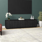 Henn&Hart Fluted TV Stand for TVs up to 85" with 2 Concealed Ribbed Storage Cabinets and Adjustable Shelves for Living Room, Family Room, or Office, Natural Black