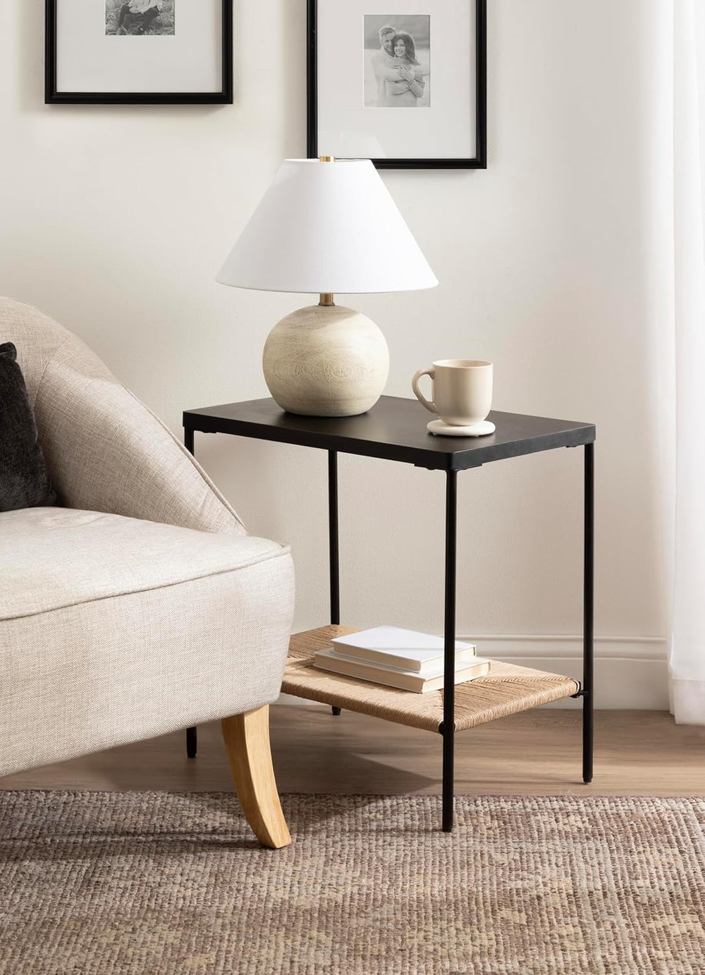 Kate and Laurel Mandell Modern Rectangle Mango Wood and Woven Cord Side Table...
