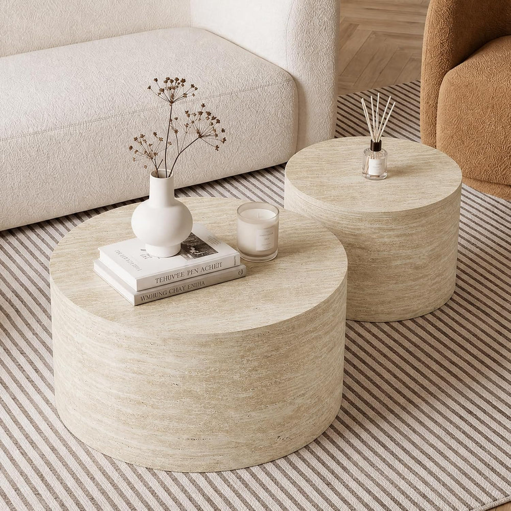 LKTART Round Nesting Coffee Table Set of 2， Modern Small Circle Coffee Table ...