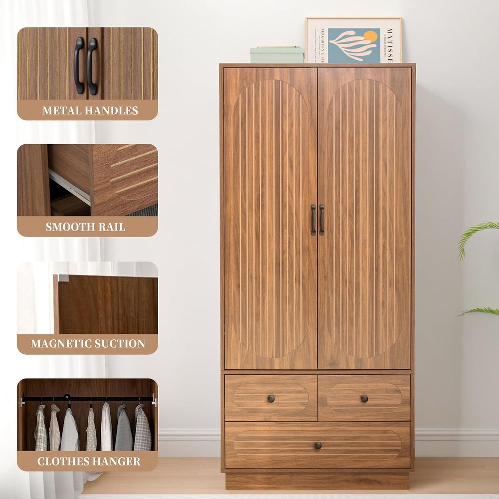 Jluomei Armoire Wardrobe Closet with Doors, Wardrobe Cabinet with 3 Drawers, ...