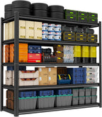 Storage Shelves, Garage Metal Shelving Unit, Adjustable, Double-Layer Column with Reinforced Ribs, Heavy-Duty, Capable of Bearing 600-3600 lbs (Balck, 47''W*24''D*77''H, 5-Tier)