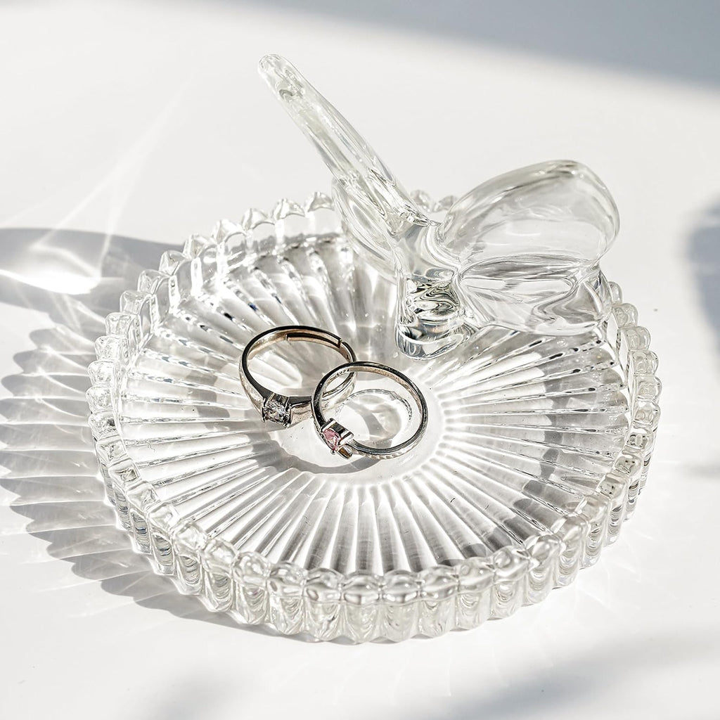 4 Inch Crystal Butterfly Ring Holder Dish Jewelry Tray Wedding Decor | Crystal Glass Butterfly Ring Holder for Rings Earrings Jewelry Engagement Wedding Gift for Women Mother Wife Bride Bridesmaid