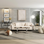 Asday Black End Table, Modern Wood Side Table, Silver End Table with U-Shaped Stainless Steel Base
