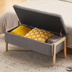 Furniliving Storage Bench for Bedroom, Modern End of Bed Storage Ottoman Bench, Upholstered Linen Ottoman Bench with Metal Legs, Folding Bedroom Bench for Living Room, Entryway, Grey