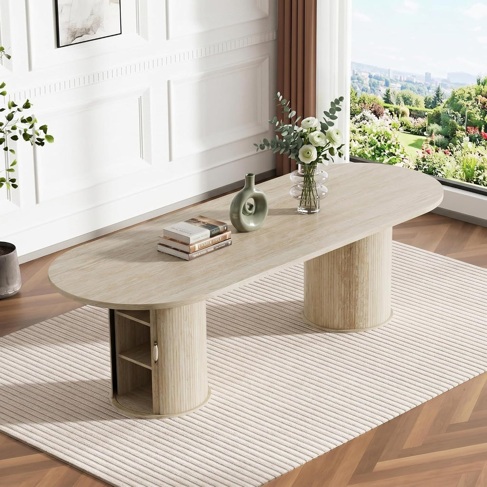 Modern Extendable Dining Table for 6-8-10,Rustic Expandable Oval Kitchen Tabl...