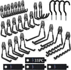 3-H Garage Wall Hooks 31 Pack, Garage Hooks Heavy Duty with Extra Welding Spots, Garage Organizer for Garden, Lawn, Yard Tools, Chairs, Ladders, Weed Eater, Shovel, Blower(Black)
