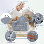 MeMoreCool Kids Chair, Glow Grey Dinosaur Kids Couch Sofa for Ages 3+ | Glow grey dinosaur kids chair, cozy foam armchair for reading corner, plush seat for playroom and kids room