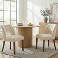 keoni Wooden Dining Chairs Set of 2, Mid Century Modern Upholstered Dining Room Chairs with Rubberwood Legs, Fabric Farmhouse Kitchen Chairs with Foot Pegs for Dining Room, Beige