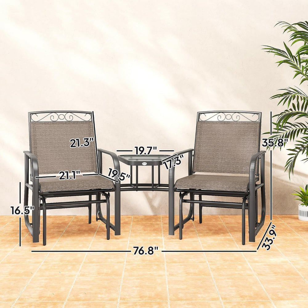 Outsunny Outdoor Glider Chairs with Coffee Table Patio 2-Seat Brown | Rocking...