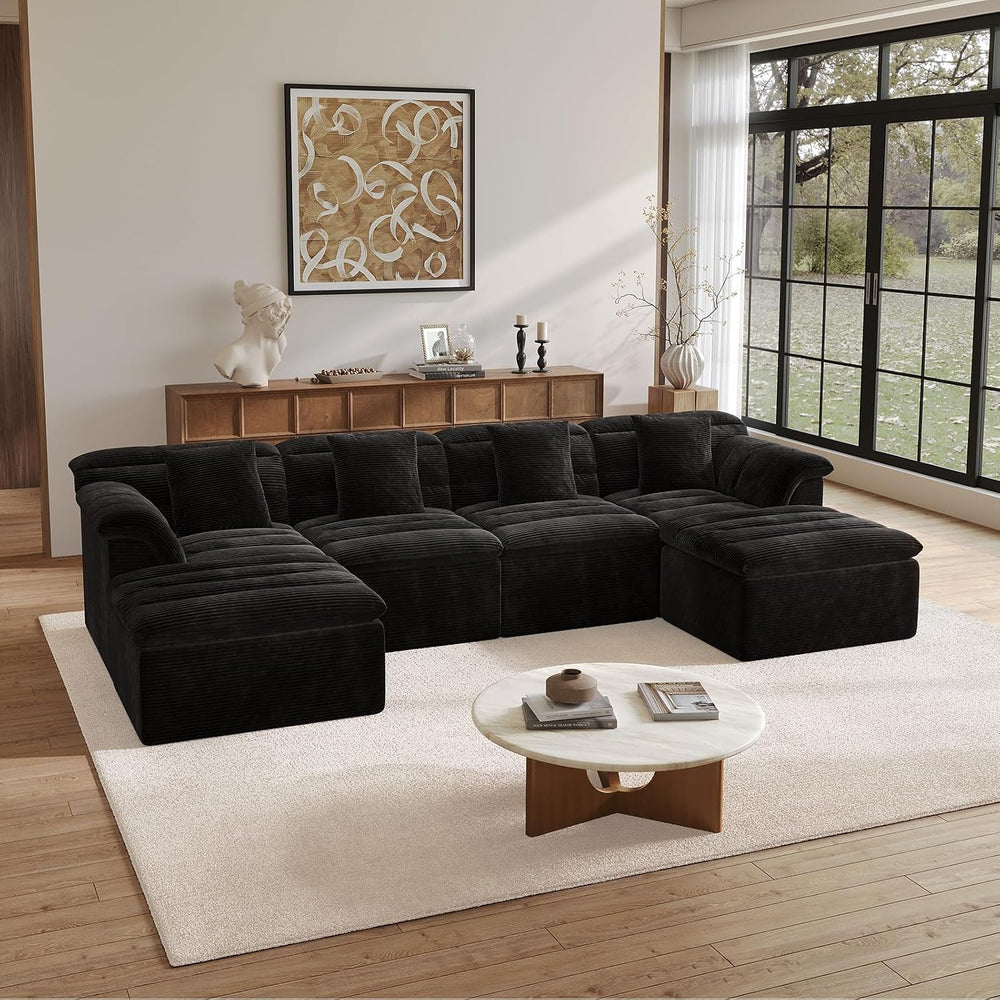 142" Modular Cloud Sectional Couch with Ottoman, Modern Upholstered Comp...