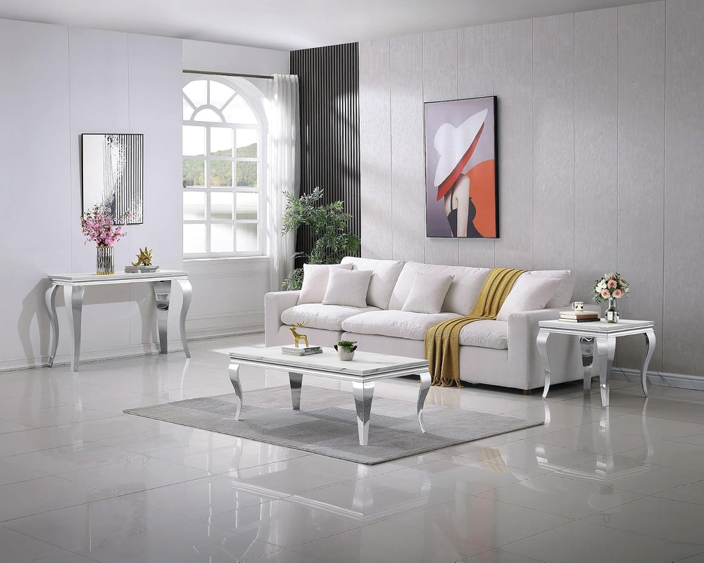 Henf 23in Square End Table Faux Marble End Table w/Stainless Steel Legs,Luxur...