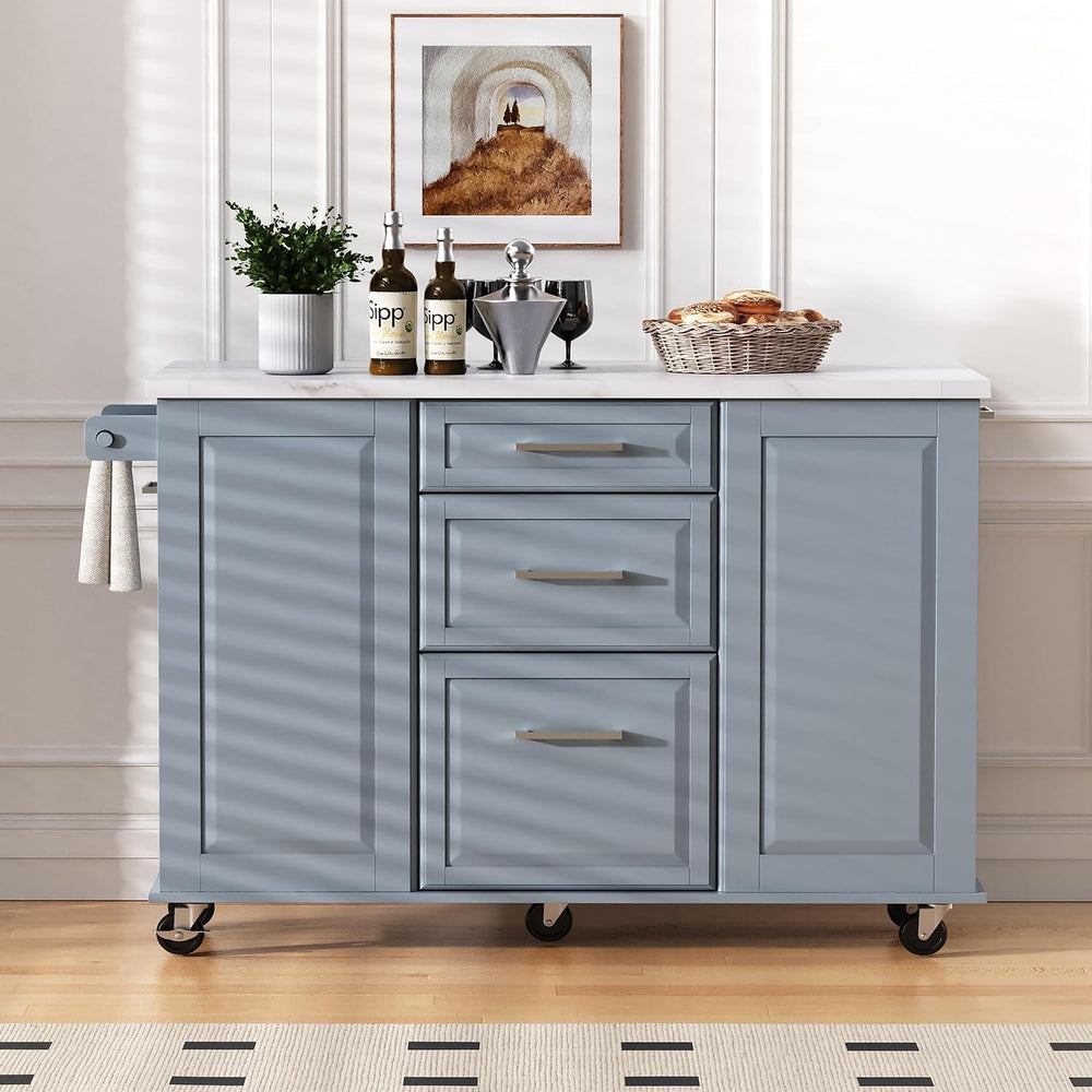 Rolling Kitchen Island Cart with Marble Countertop, Mobile Storage Kitchen Ca...