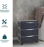 Sunnydaze 3-Tier Storage Cabinet with Drawers - Indoor or Garage Plastic Storage Drawers Organizer - 29.5" H - Garage, Office, Home, Laundry Room - Charcoal