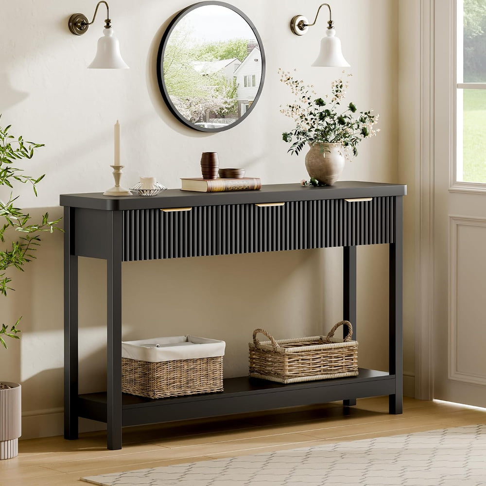 Lulive Fluted Console Table, 51 Inch Entryway Table with 3 Drawers | Scandi f...
