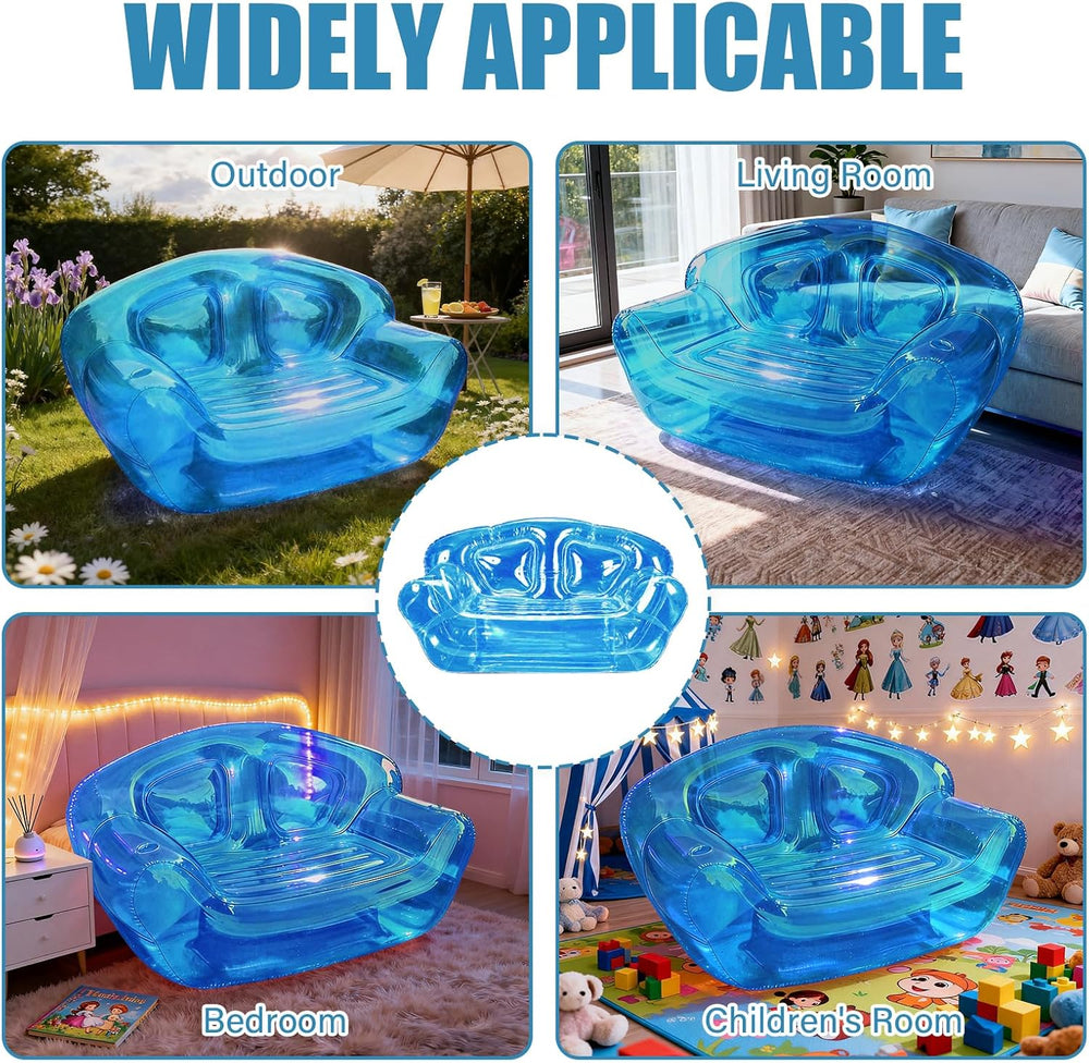 Double Seat Inflatable Couch Blow Up Couch for Camping, Outdoor Transparent I...