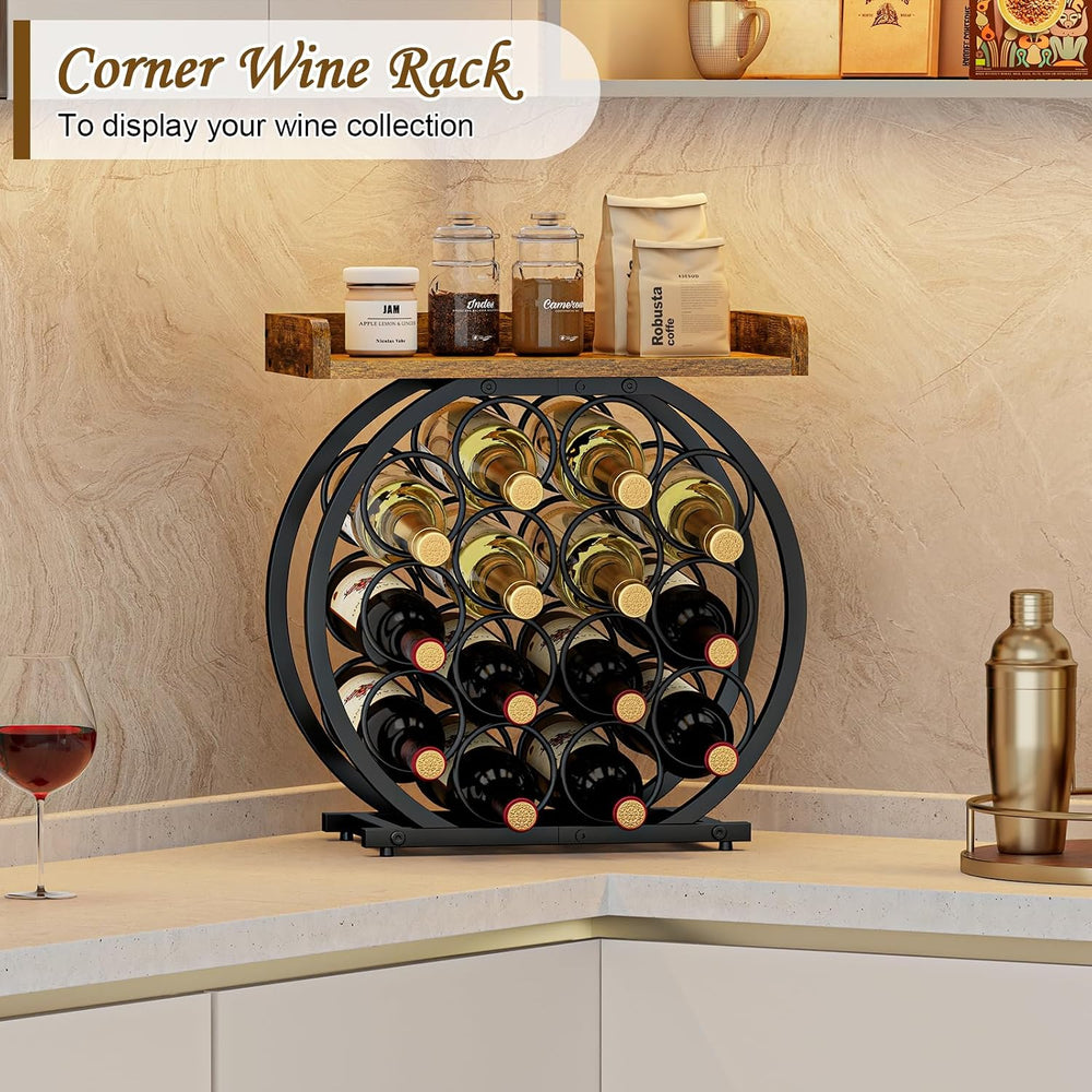 X-cosrack 14-Bottle Countertop Wine Rack with Wooden Tabletop, Freestanding R...