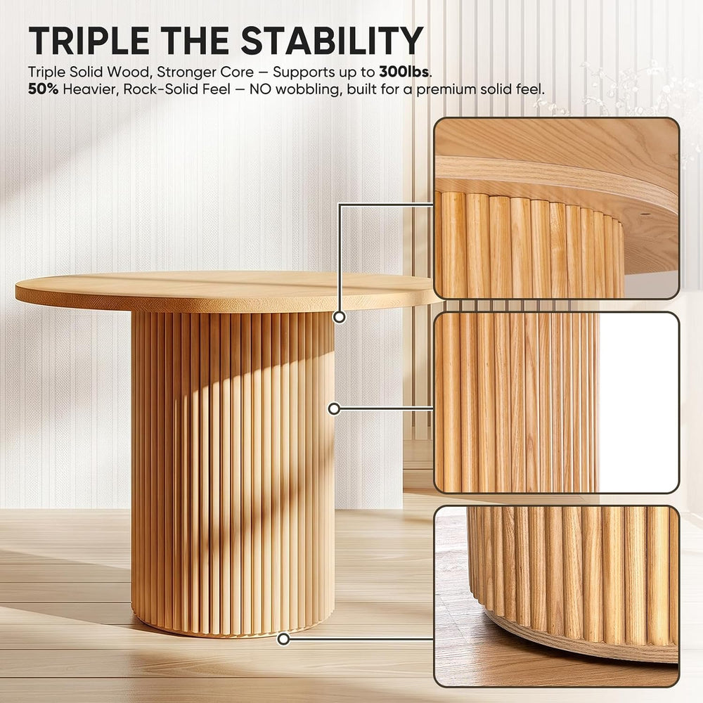 35'' Round Pedestal Dining Table, Solid Wood Base, Modern Fluted Tabl...