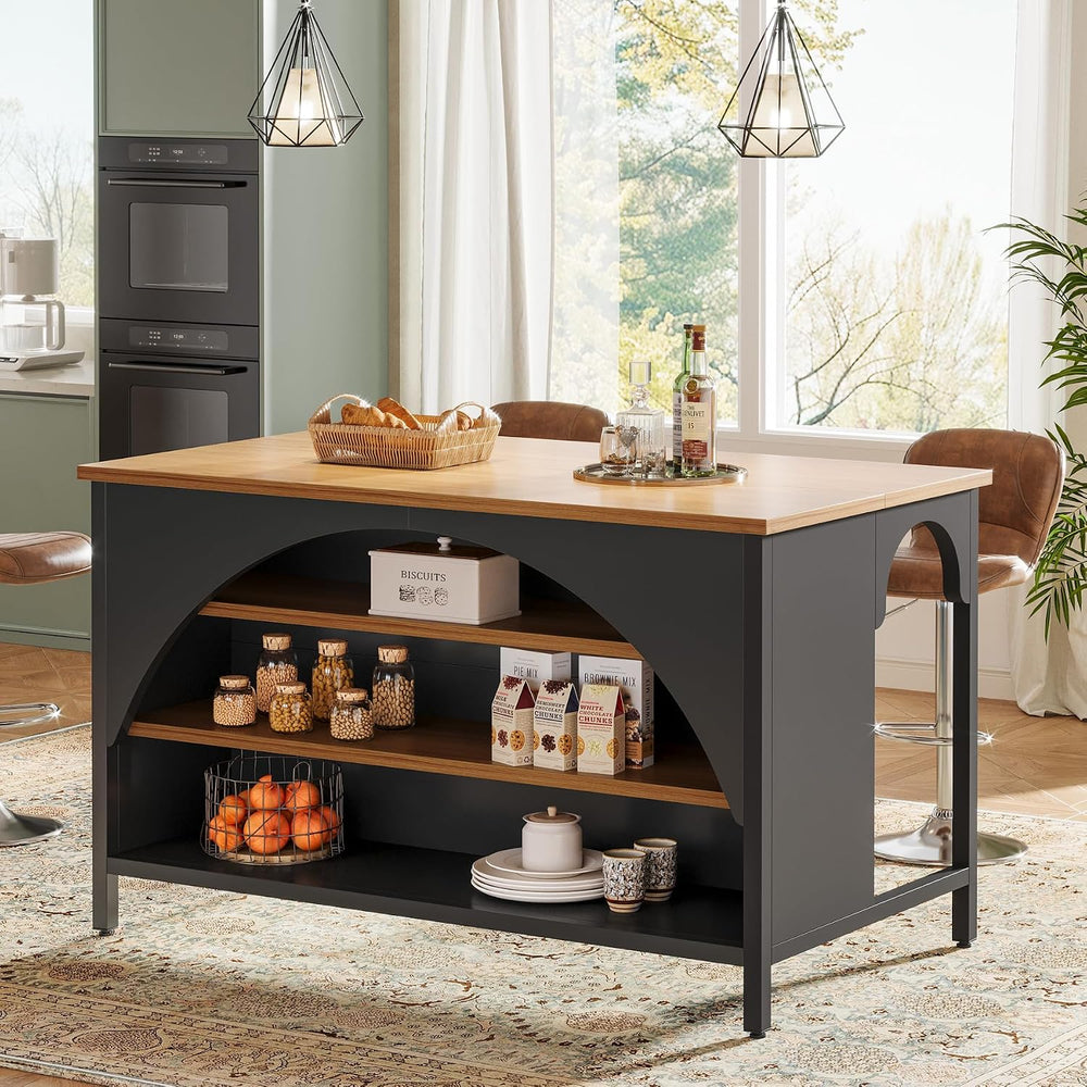 Tribesigns Kitchen Island with 3 Storage Shelves, 55" W Kitchen Shelf wi...