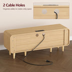Rattan TV Stand for 60 Inch TV, Entertainment Center with Charging Station, Adjustable Shelf & 2 Storage Cabinet, Boho TV Console, Modern Media Console for Living Room, Bedroom Natural