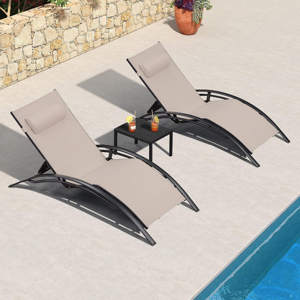 PURPLE LEAF Oversized Pool Chaise Lounge Set Outdoor Lounger Chair, Beige