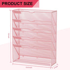 Hanging Wall File Organizer 6 Tier Wall Mounted Mail Paper Folder Holder Document Organization Stand, Vertical Desk Magazine Rack for Office Home Cubicle Countertop, Pink