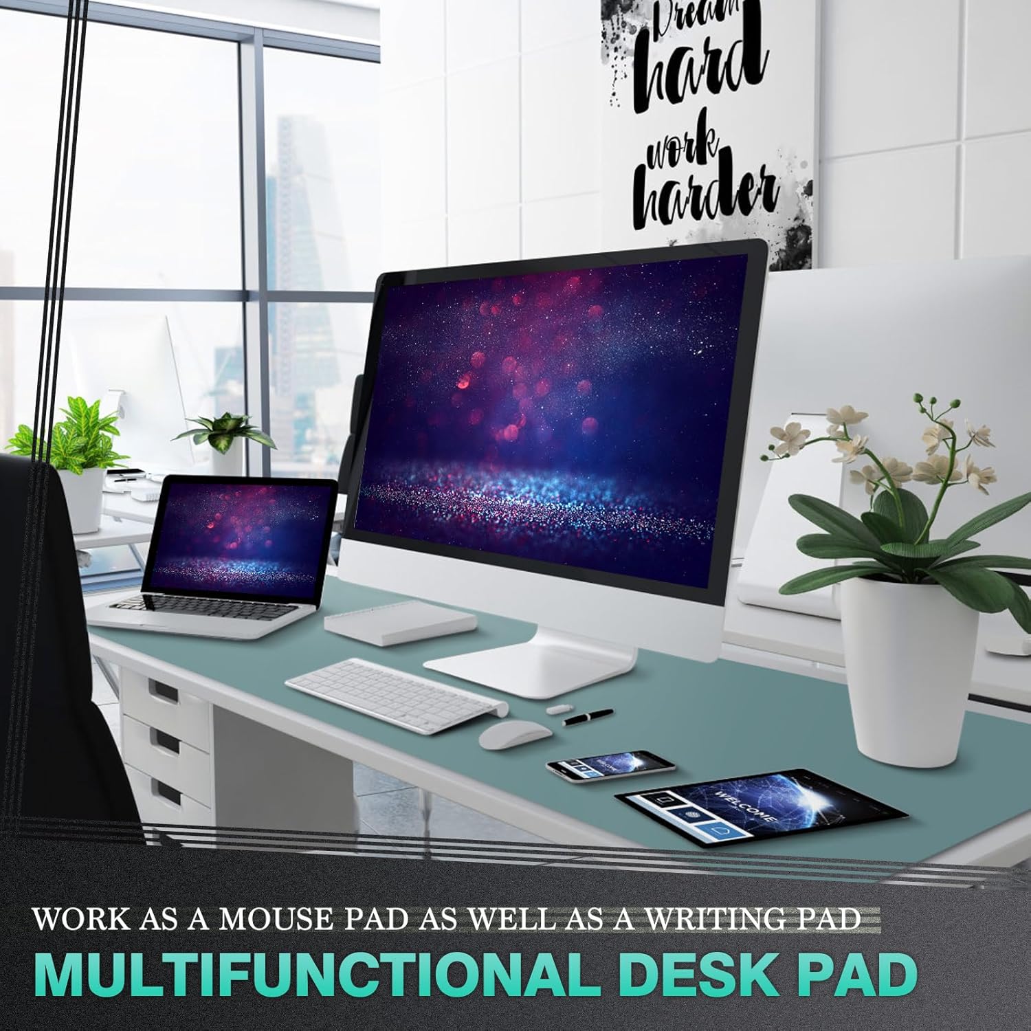K KNODEL Large Office Leather Desk Mat, Mouse and Keyboard Pad, Computer and Laptop Mat, Desktop Protector and Cover, Writing Pad and Blotter (47.2"x23.6", Green)