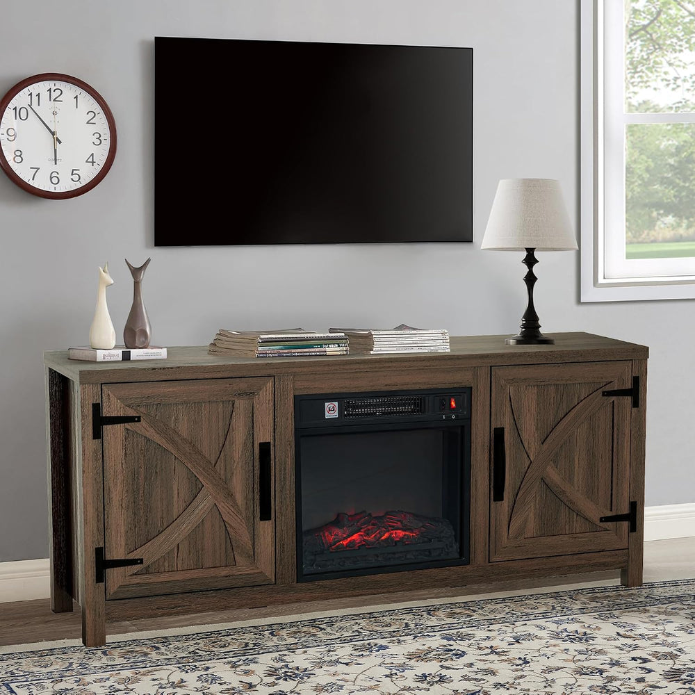58 Inch Fireplace TV Stand for TV up to 65" | Farmhouse TV Stand with 18...
