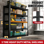 78" H Garage Shelving, Metal Storage Shelves, 3000LBS Heavy Duty Shelving, Adjustable 5 Tier Storage Rack, Industrial Utility Shelf for Garage, Warehouse, Kitchen,18" D×47.5" W×78" H, Black