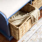 SAFAVIEH Furniture - Freddy 2-Basket Storage Bench - Blue - Solid Wood - Coastal Basket Storage Design - Ideal for Entryway, Living Room, Hallway, 18" Seat Height - Fully Assembled (AMH5736K)