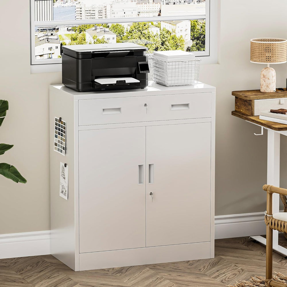 Metal Storage Cabinets with Drawer, 36" H Lockable Storage Cabinet with ...