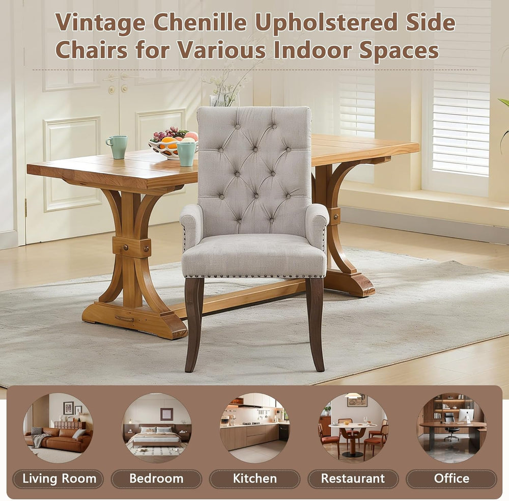 mikibama Chenille Upholstered Dining Chairs with High Back,Vintage Tufted Kit...