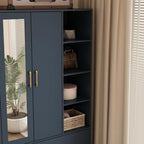 Homsee Wardrobe Armoire Wooden Closet with Mirror, 2 Doors, 2 Drawers, 4 Open Storage Cubes and Hanging Rod for Bedroom, Navy Blue (35.5”L x 15.8”W x 70.8”H)
