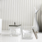 Glass Cotton Jar Holder 2 Pack– Satin Nickel Lid, Elegant Bathroom Storage Canister for Qtips, Cotton Balls, Floss, Makeup Organizer, Vanity & Bathroom Organization