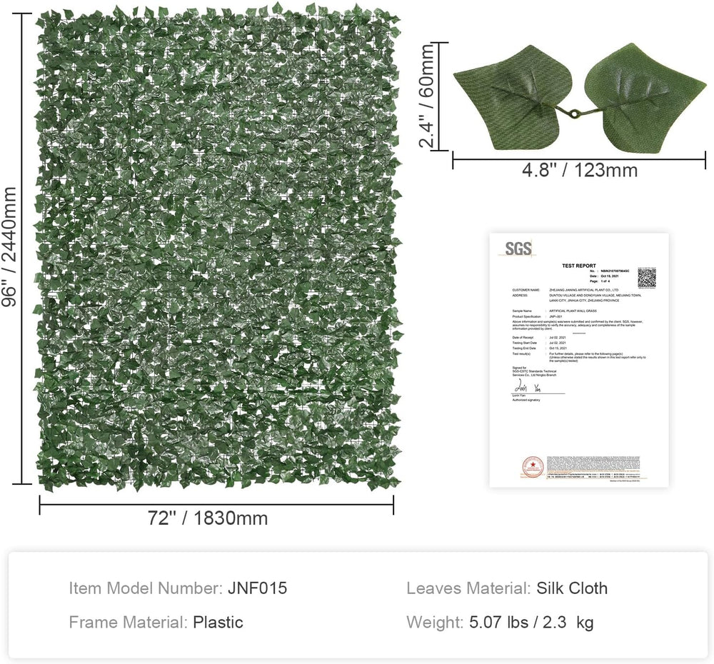 VEVOR Artificial Ivy Privacy Fence Screen, 96 x 72 in Faux Ivy Vine Leaf Hedg...
