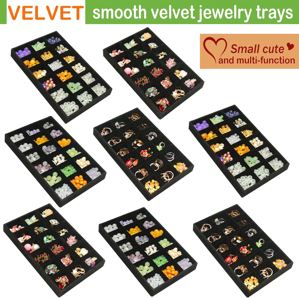 8 Pack Earring Organizer Holder Velvet Jewelry Tray for Drawer Stackable Jewelryy Organizer Divided Display Tray for Earring 144 Grids, Black