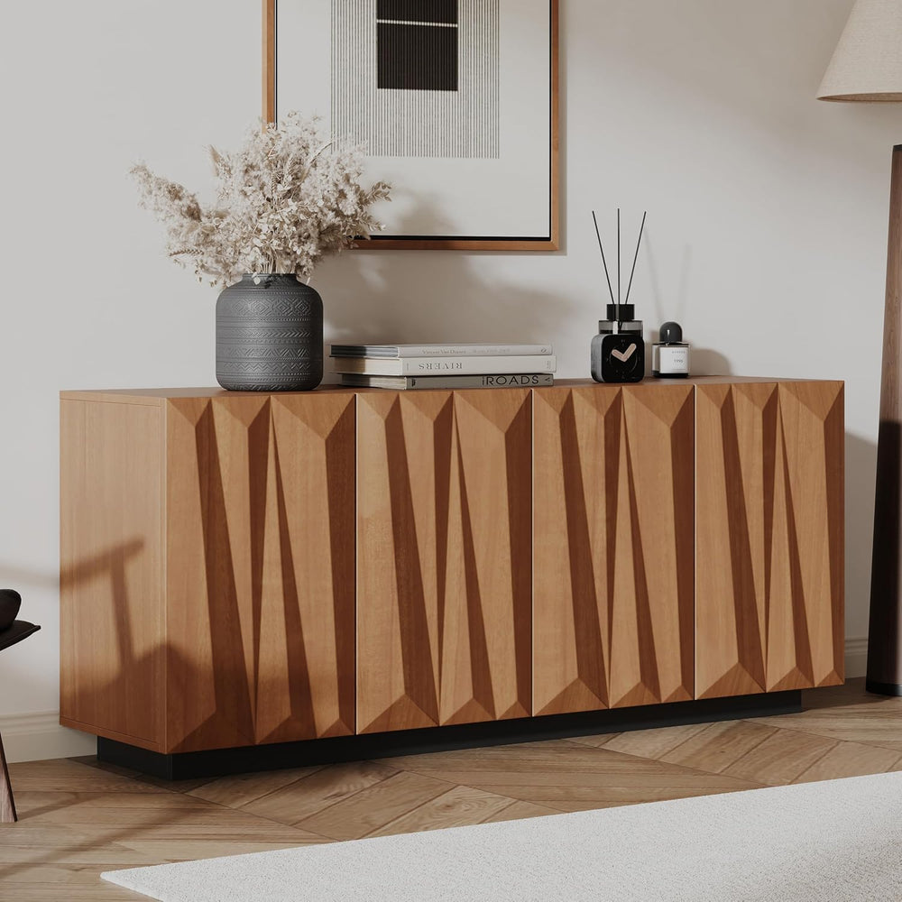 60" Contemporary Geometric Sideboard Buffet with 3D Triangular Doors &am...