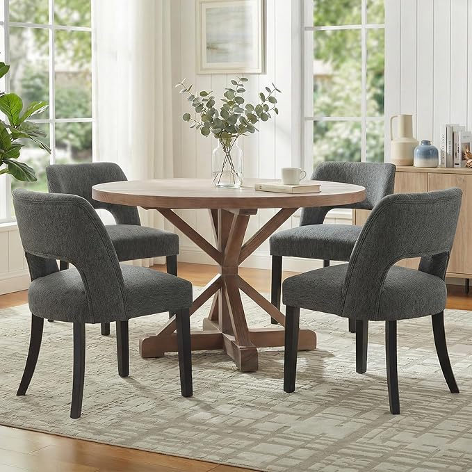 keoni Wooden Dining Chairs Set of 6, Mid Century Modern Upholstered Dining Ro...