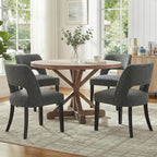 keoni Wooden Dining Chairs Set of 2, Mid Century Modern Upholstered Dining Room Chairs with Black Wood Legs, Fabric Farmhouse Kitchen Chairs with Foot Pegs for Dining Room, Dark Gray
