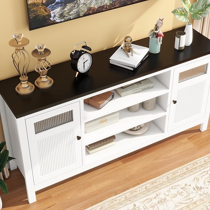 White Tv Stands for Living Room: 63 Inch Tv Cabinet for Tvs Up to 75 Inch, Tall Entertainment Center with Storage, Modern Fluted Media Console for 60 65 70 75 Inches Television (White)