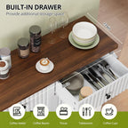 Double Tilt Out Trash Can Cabinet, 20 Gallon Fluted Laundry Hamper Cabinet with 2 Drawers, Wooden Hidden Garbage Can Cabinets for Kitchen, Living Room, Without Trash Bin or Laundry Hamper, White