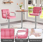 Yaheetech Bar Stools Set of 2, Adjustable Velvet Fabric Swivel Barstools, Modern Counter Stools with Back and Footrest, Counter Height Barstools for Bar, Kitchen, Dining Room, Pink