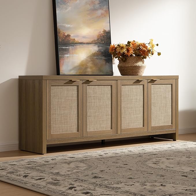SICOTAS TV Stand for Living Room Boho Entertainment Center for Bedroom with 4...