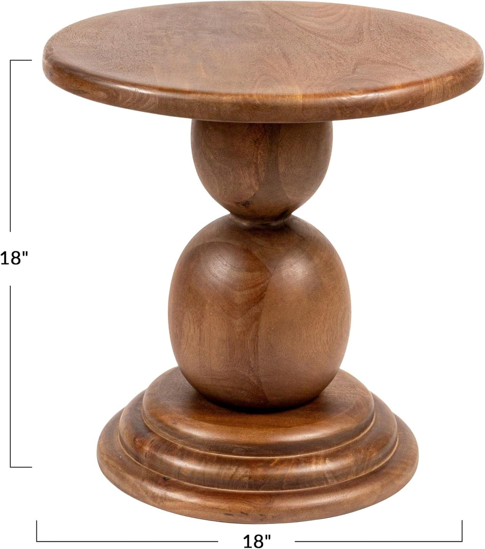 Creative Co-Op Round Mango Wood Bulbed Pedestal End Table, Walnut